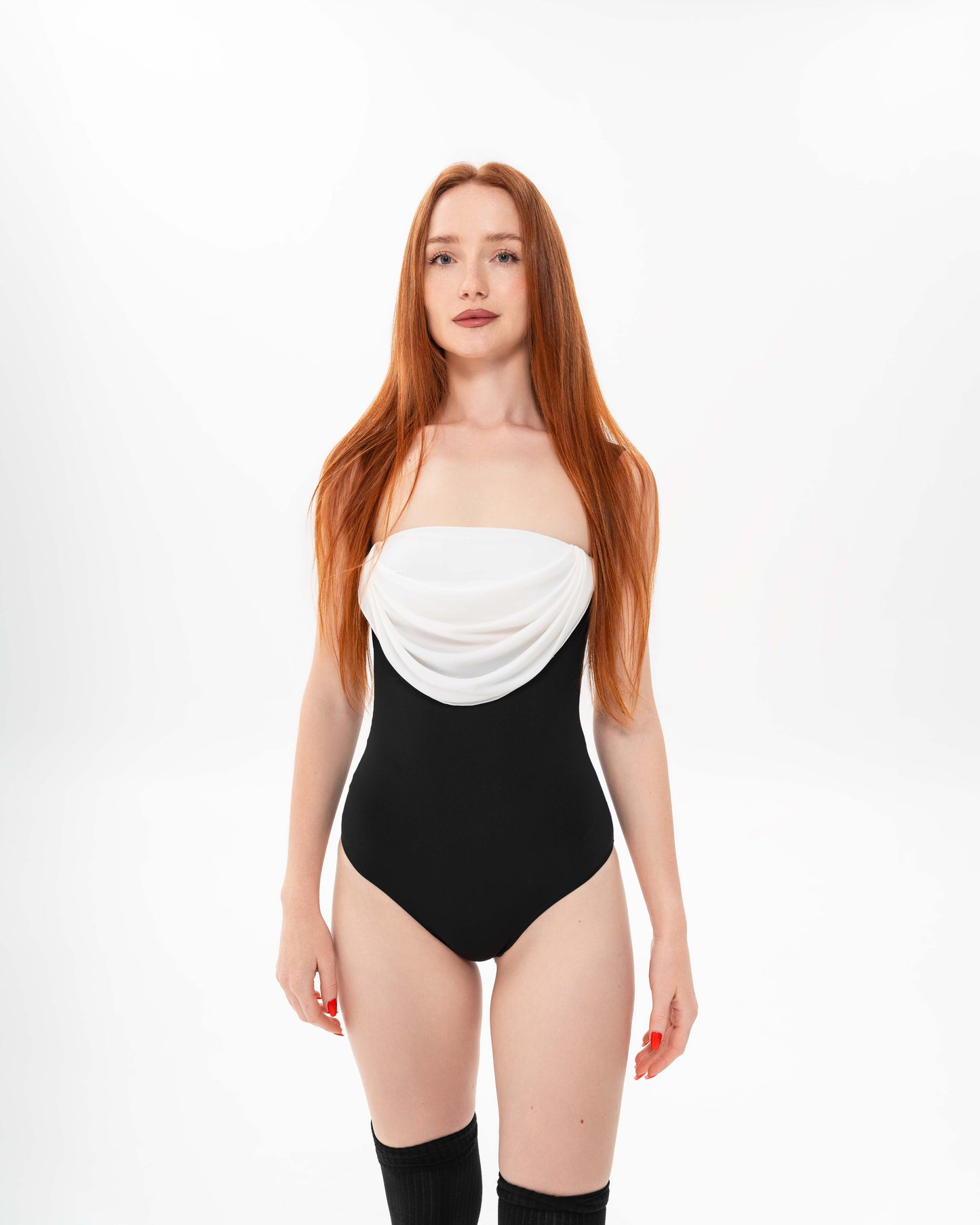 “LE JAZZ HOT” sculpted bodysuit + "ELAN" drape bandeau top